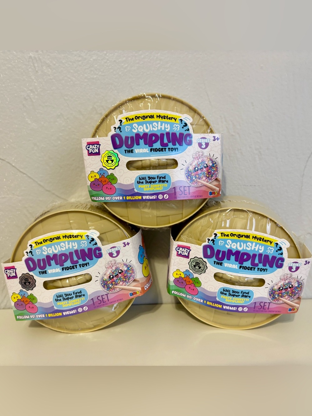 RMS Crazy Fun Confetti Mystery Squishy Dumplings Set of 3 (Open)